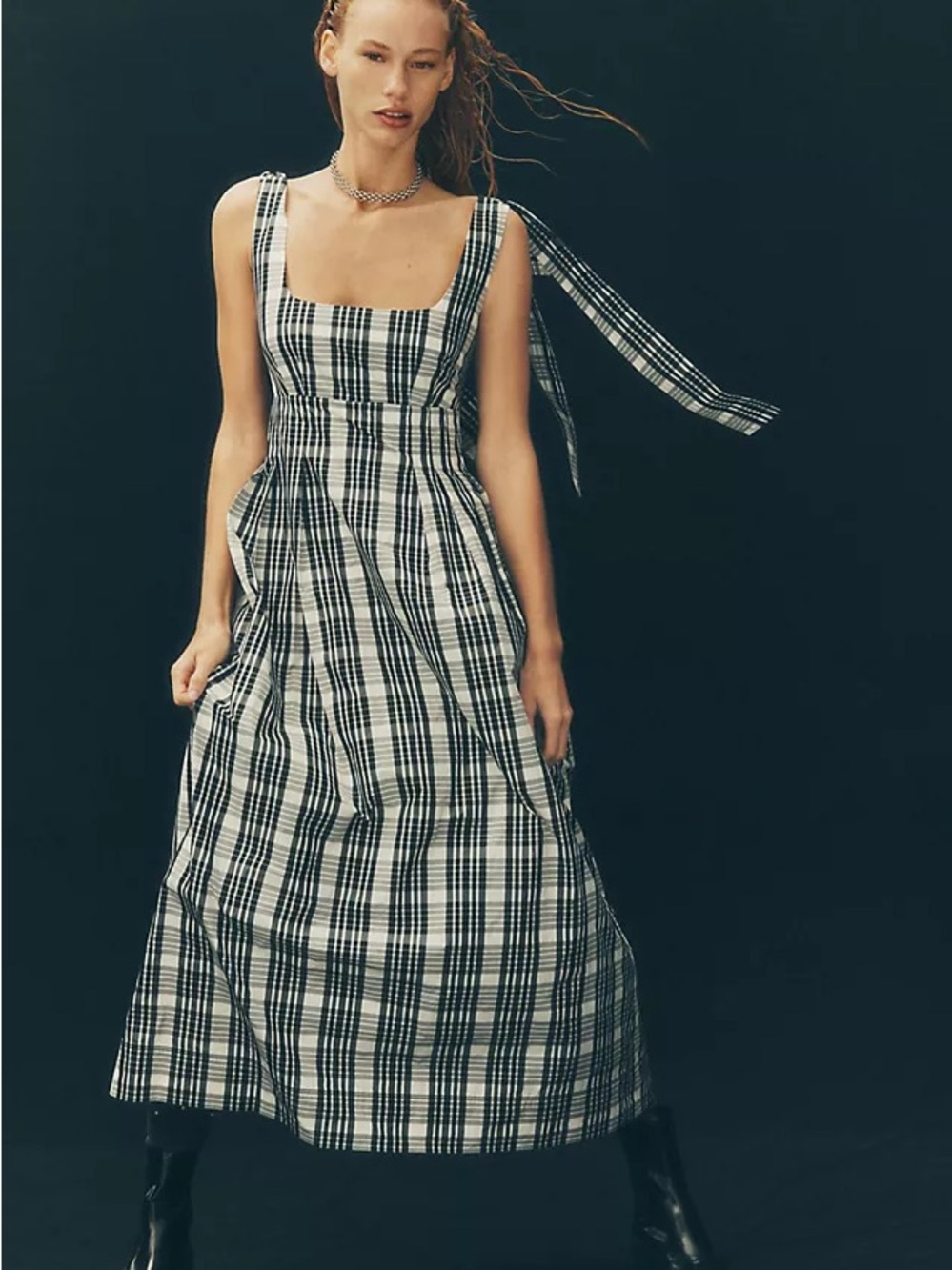 Maeve Square Neck Tie-Strap Midi Dress